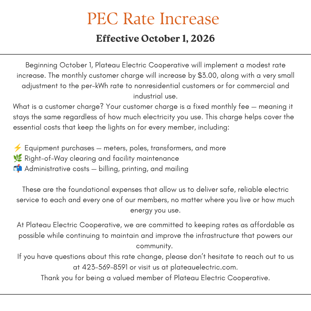 PEC Rate Increase Oct. 2026